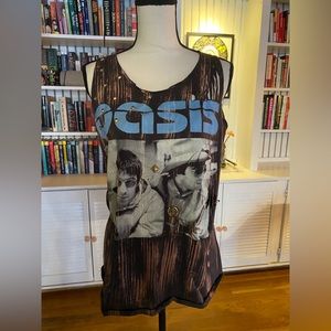 Vintage, distressed, studded, bleached oasis band tank top size large